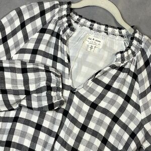 Cloth & Stone Anthropologie Womens Small Check Popover Long Sleeve Soft Sara Top